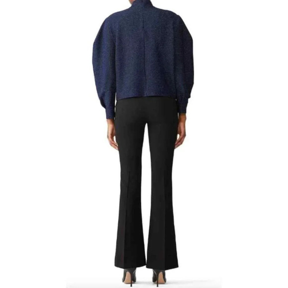 PatBO Lurex Super Puff Sleeve Top Navy Glitter Size Small Turtleneck Blue - Picture 2 of 7